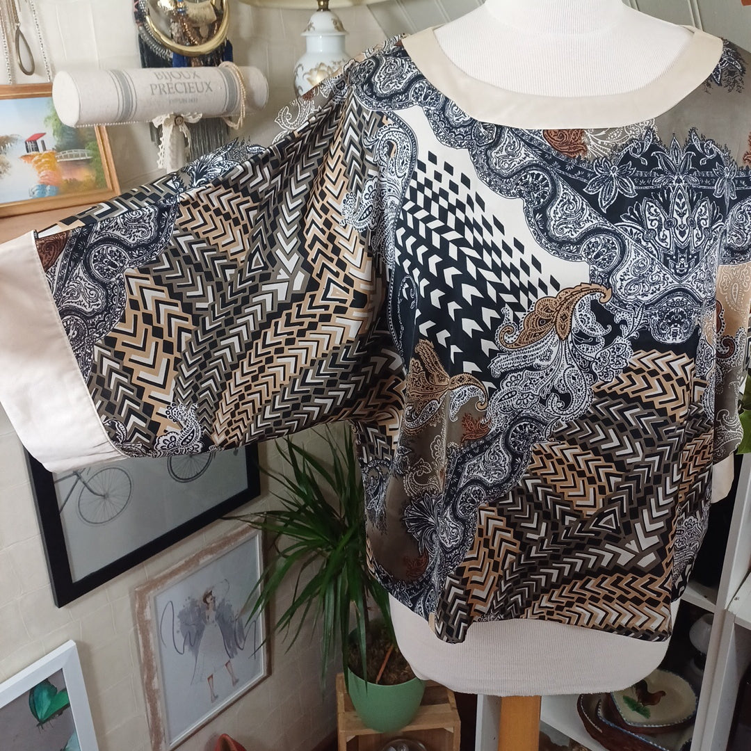 Blouse beige à motifs, Meí-Dô, taille M