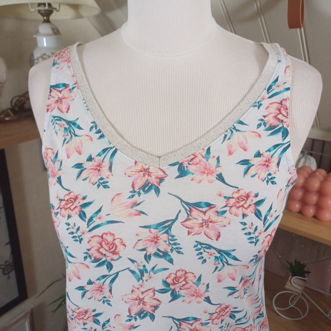 Débardeur blanc à motifs fleurs, Promod, taille 38