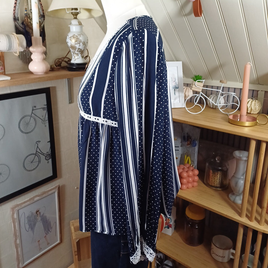 Blouse bleue et blanche, ky Création, taille 40/42