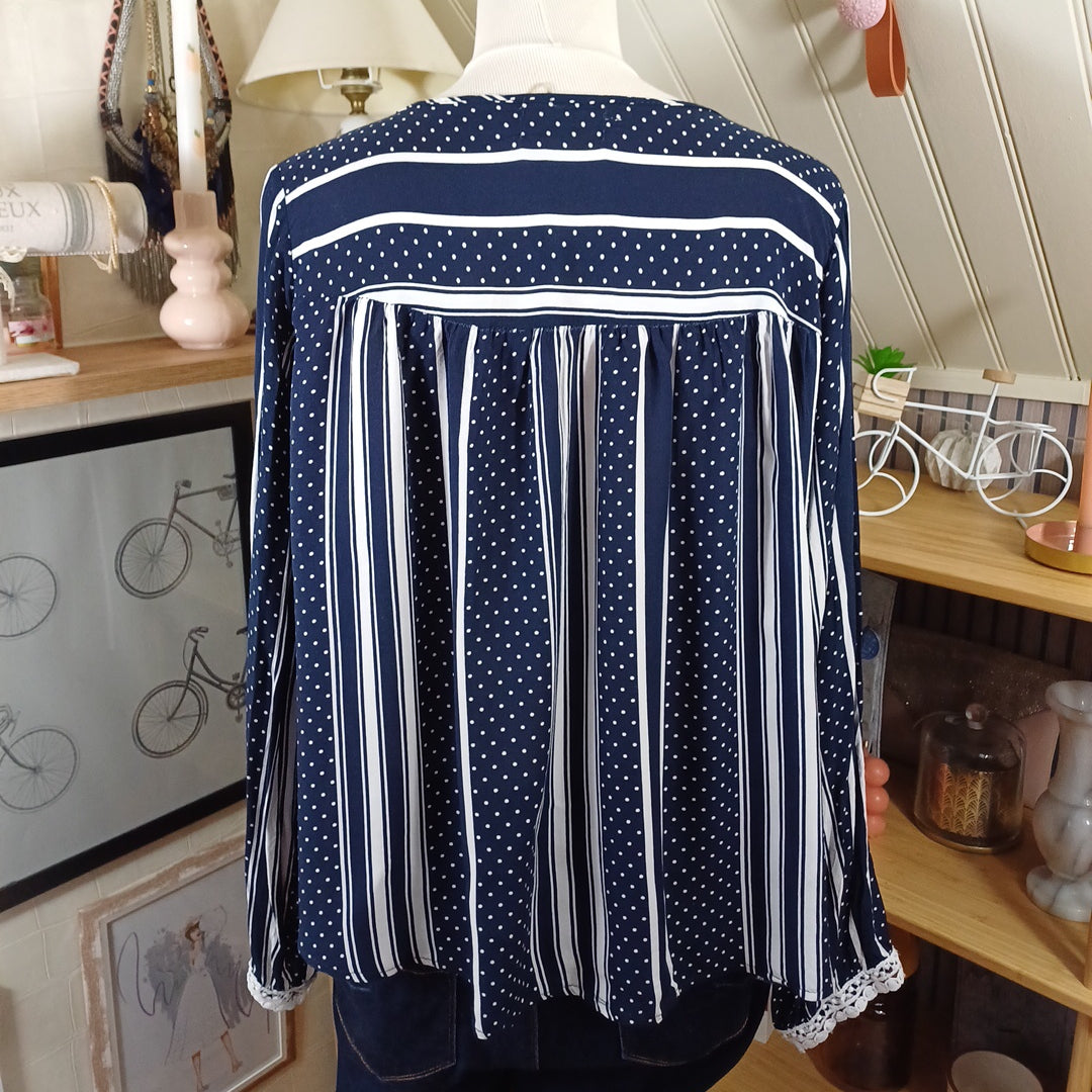 Blouse bleue et blanche, ky Création, taille 40/42