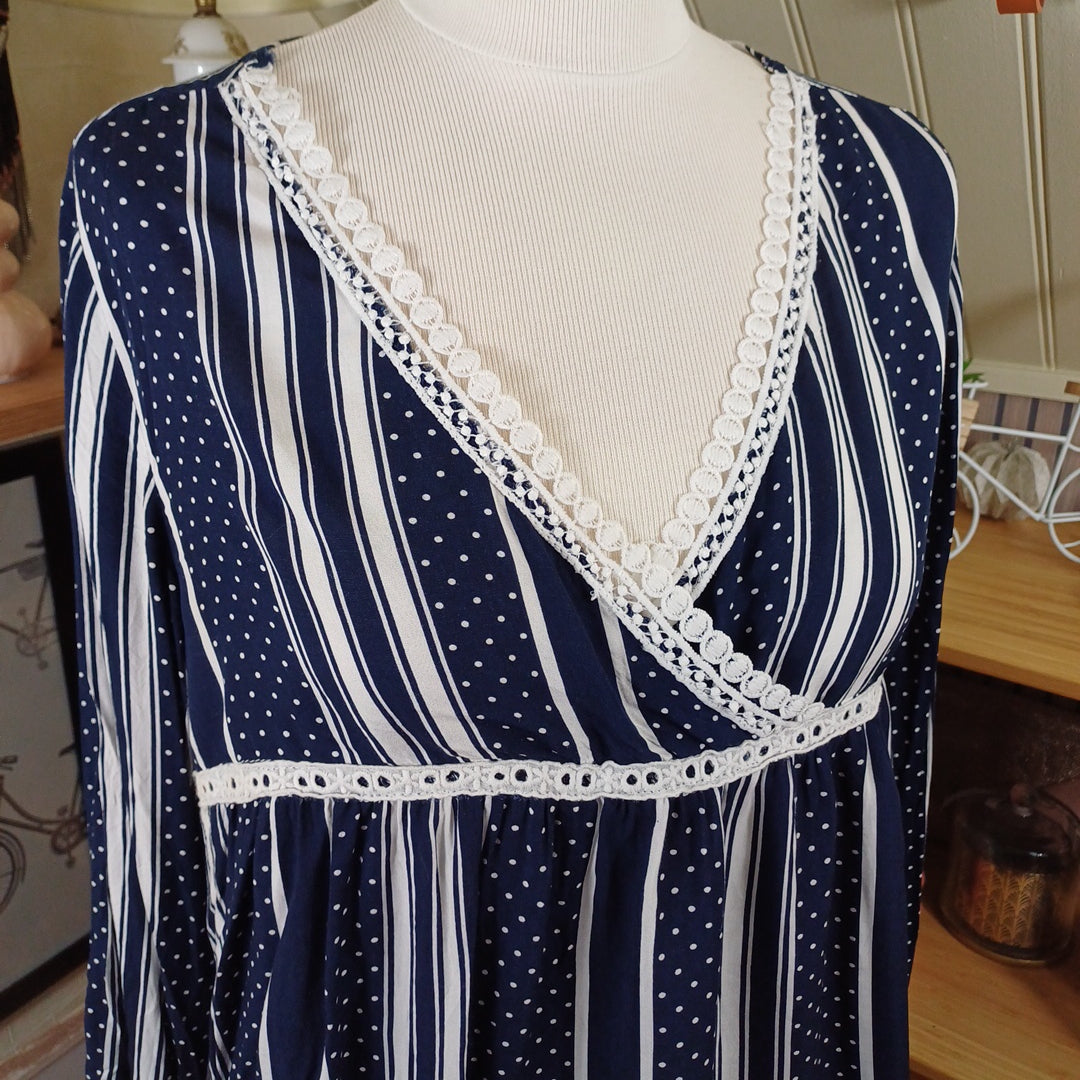 Blouse bleue et blanche, ky Création, taille 40/42