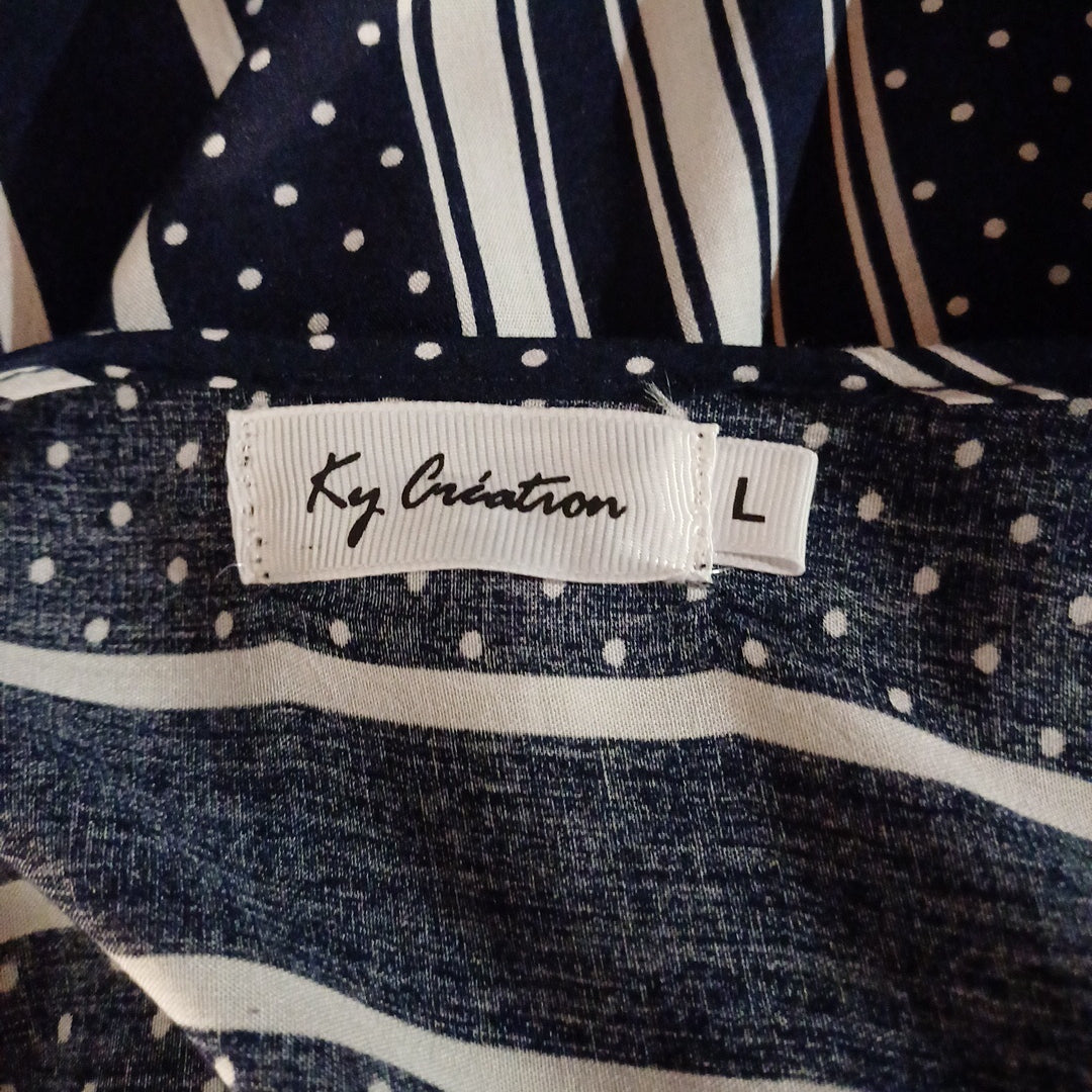 Blouse bleue et blanche, ky Création, taille 40/42