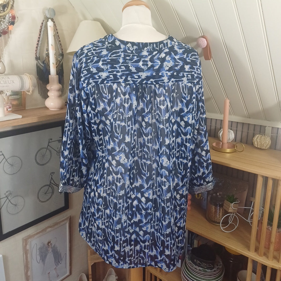 Blouse bleue et blanche, Créaline, taille 48