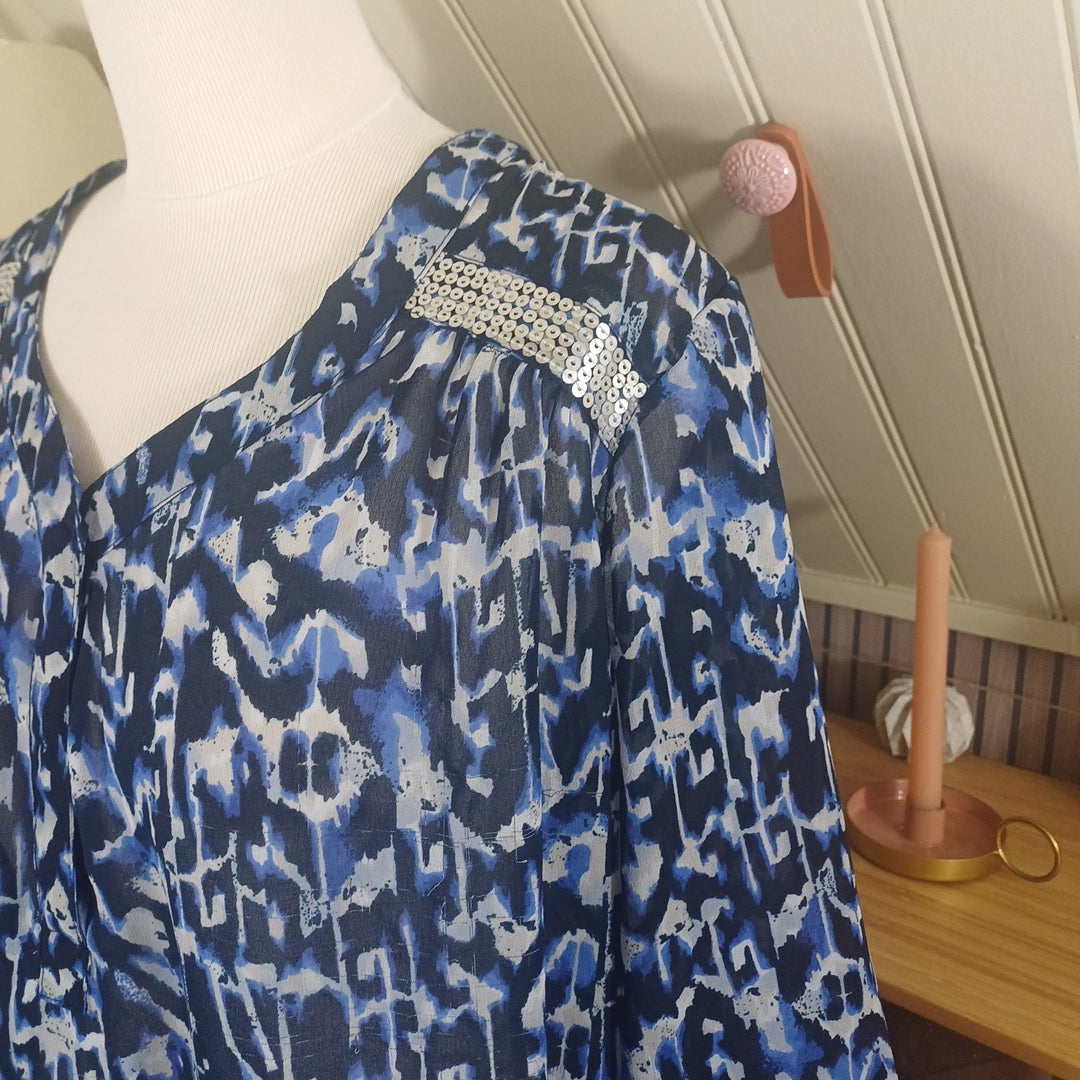 Blouse bleue et blanche, Créaline, taille 48