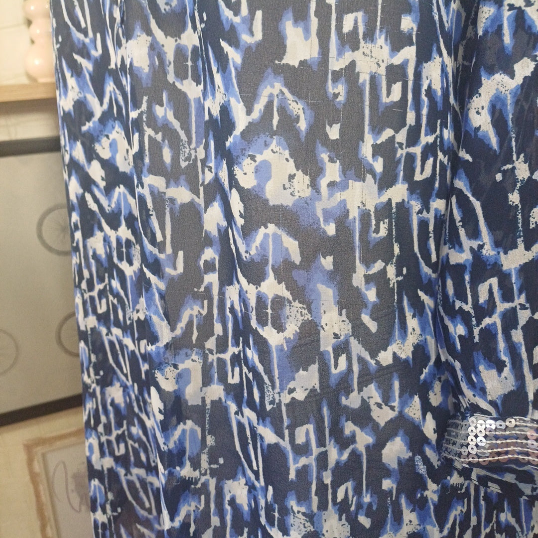 Blouse bleue et blanche, Créaline, taille 48