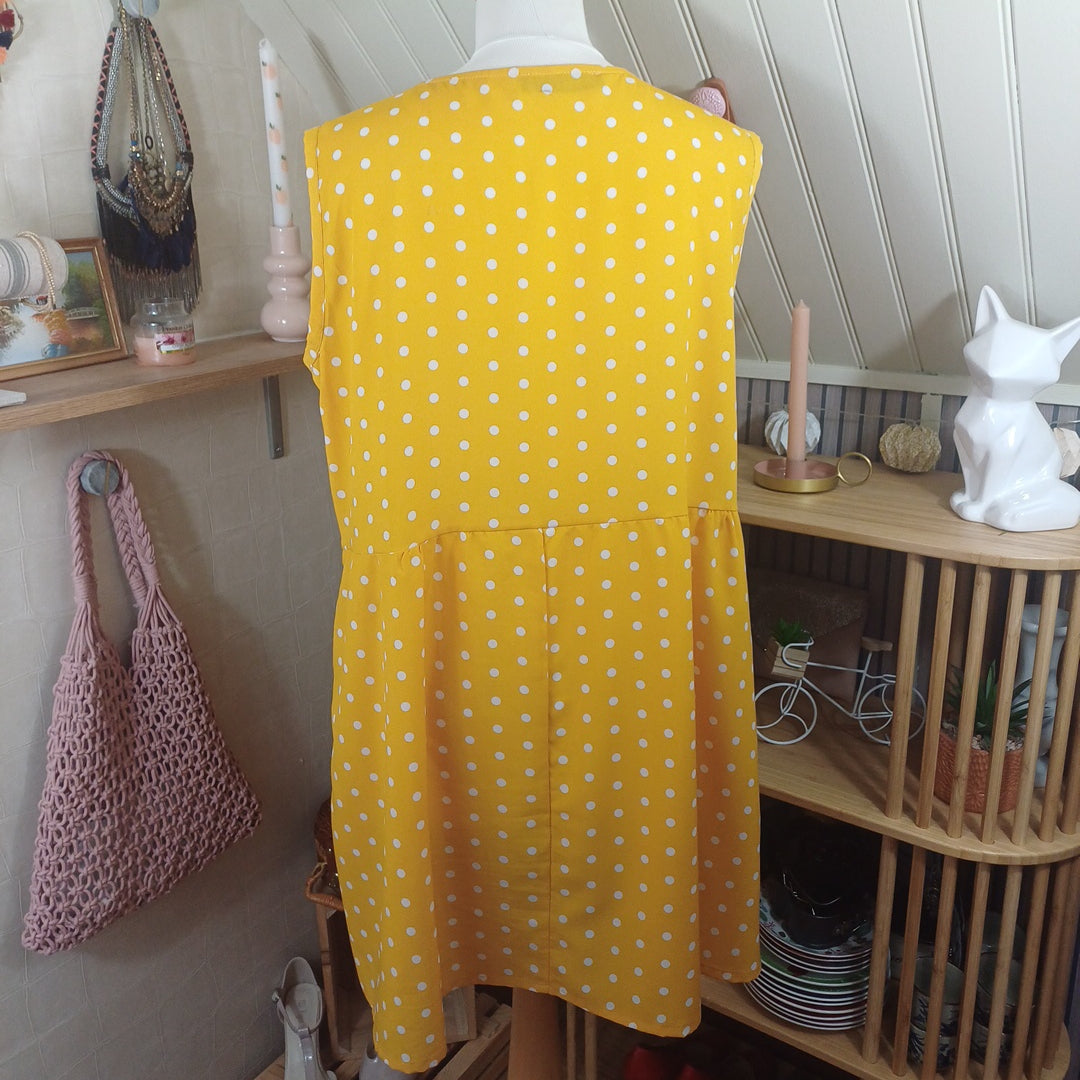 Robe jaune à pois blancs, Zanzea, taille L