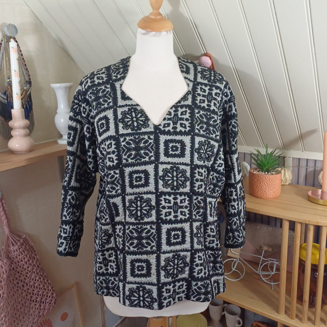 Haut noir et argenté, fait main, taille XL