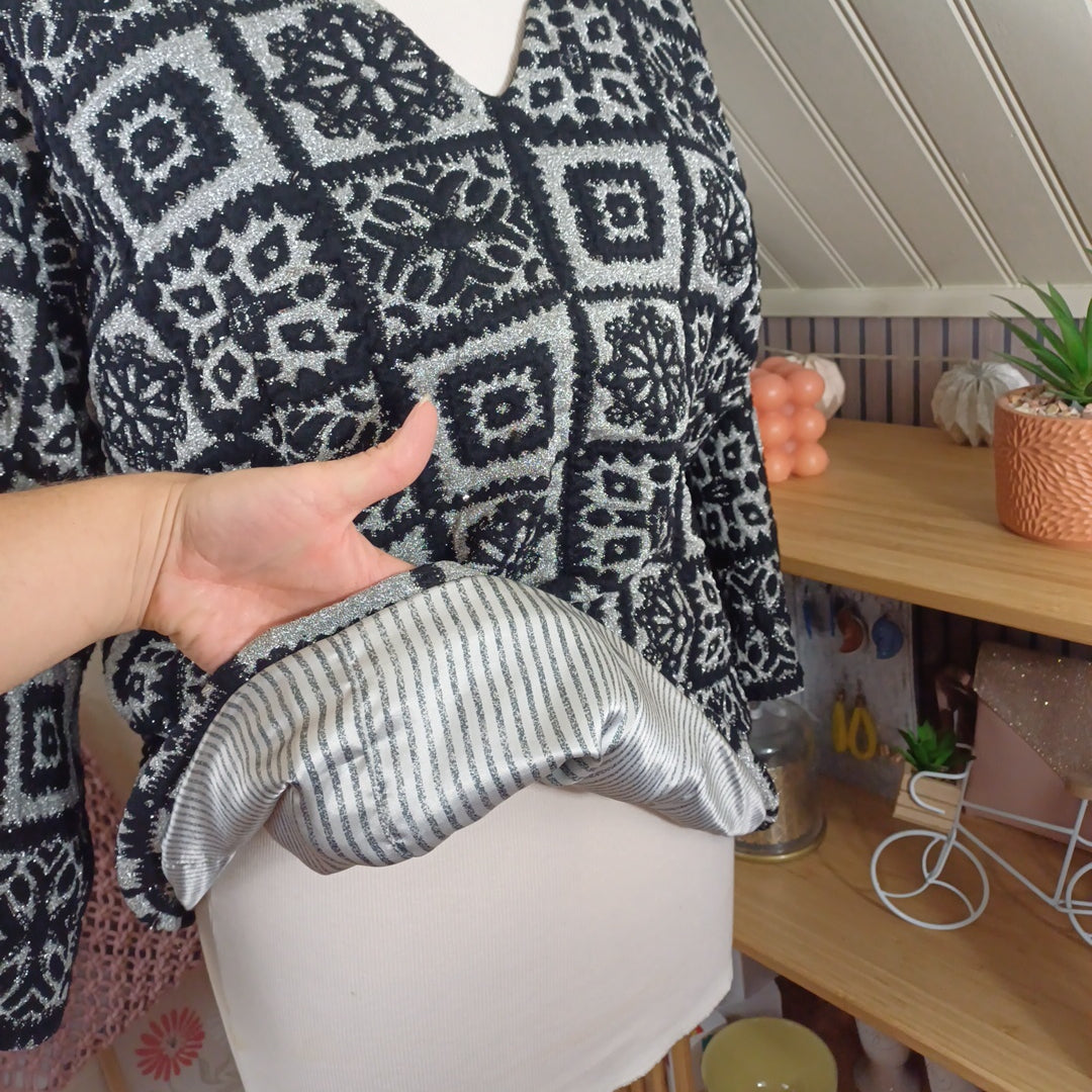 Haut noir et argenté, fait main, taille XL