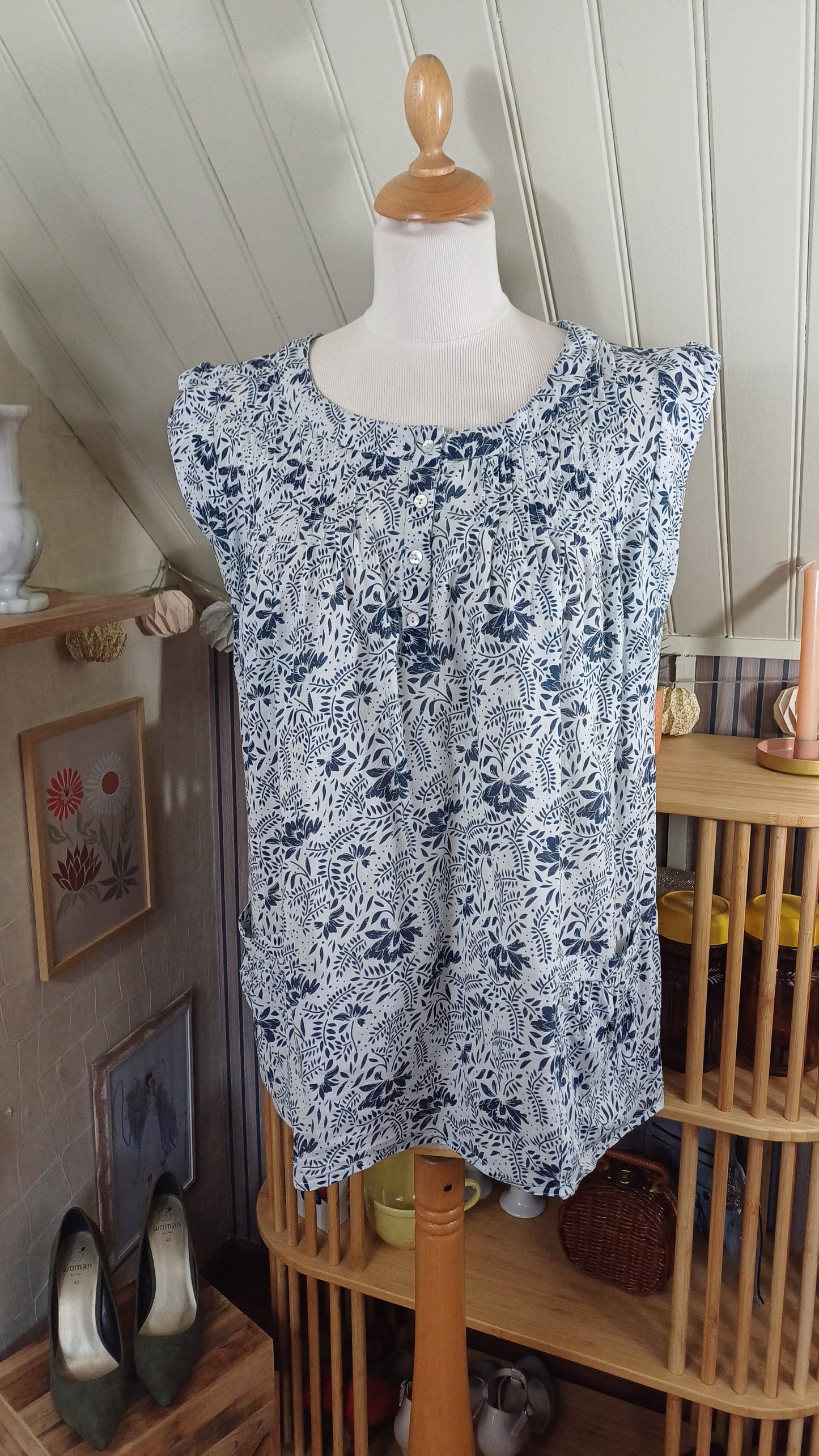 Blouse blanche et bleue, Blancheporte, taille 40