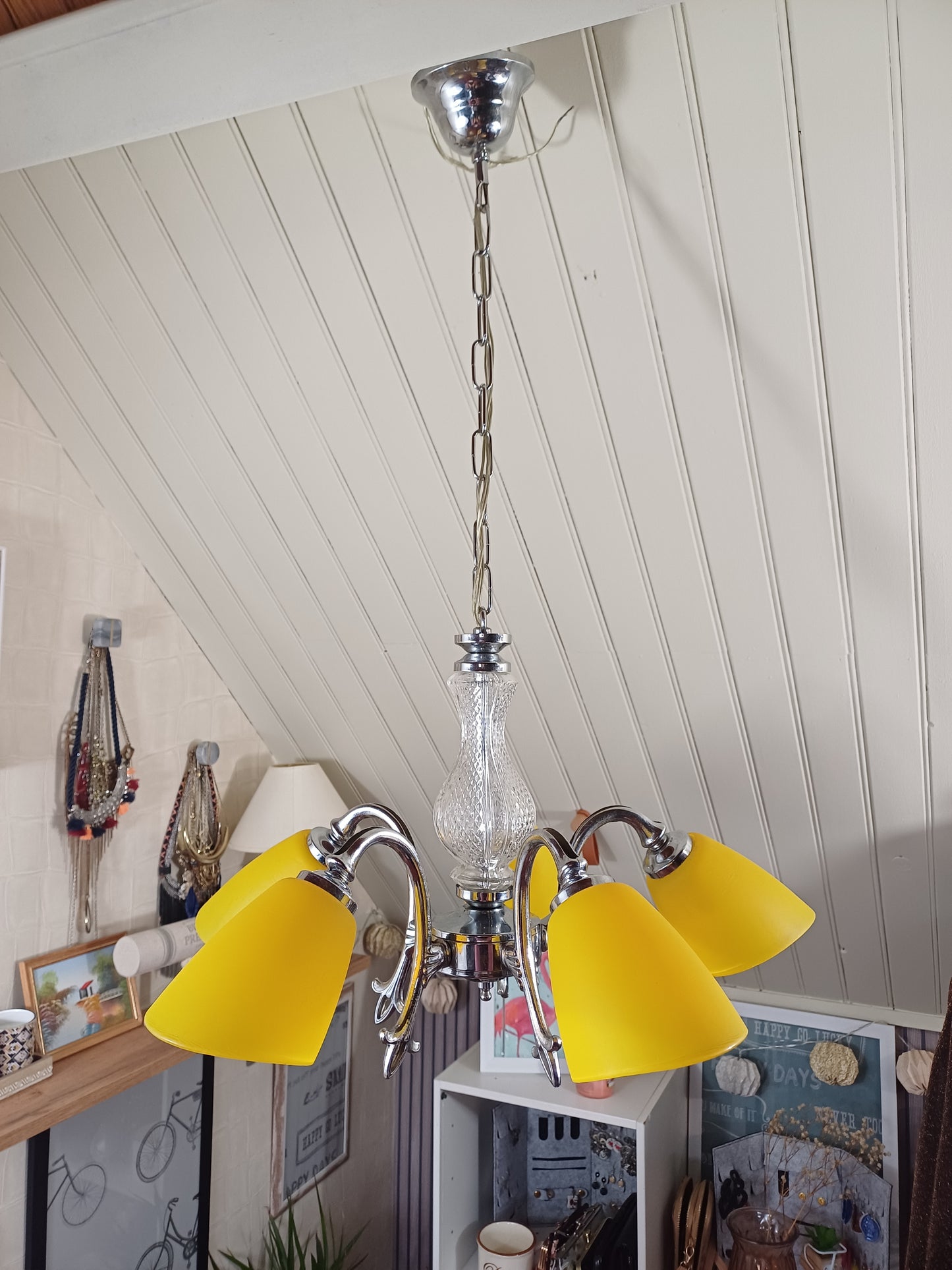Lustre métal et verre jaune