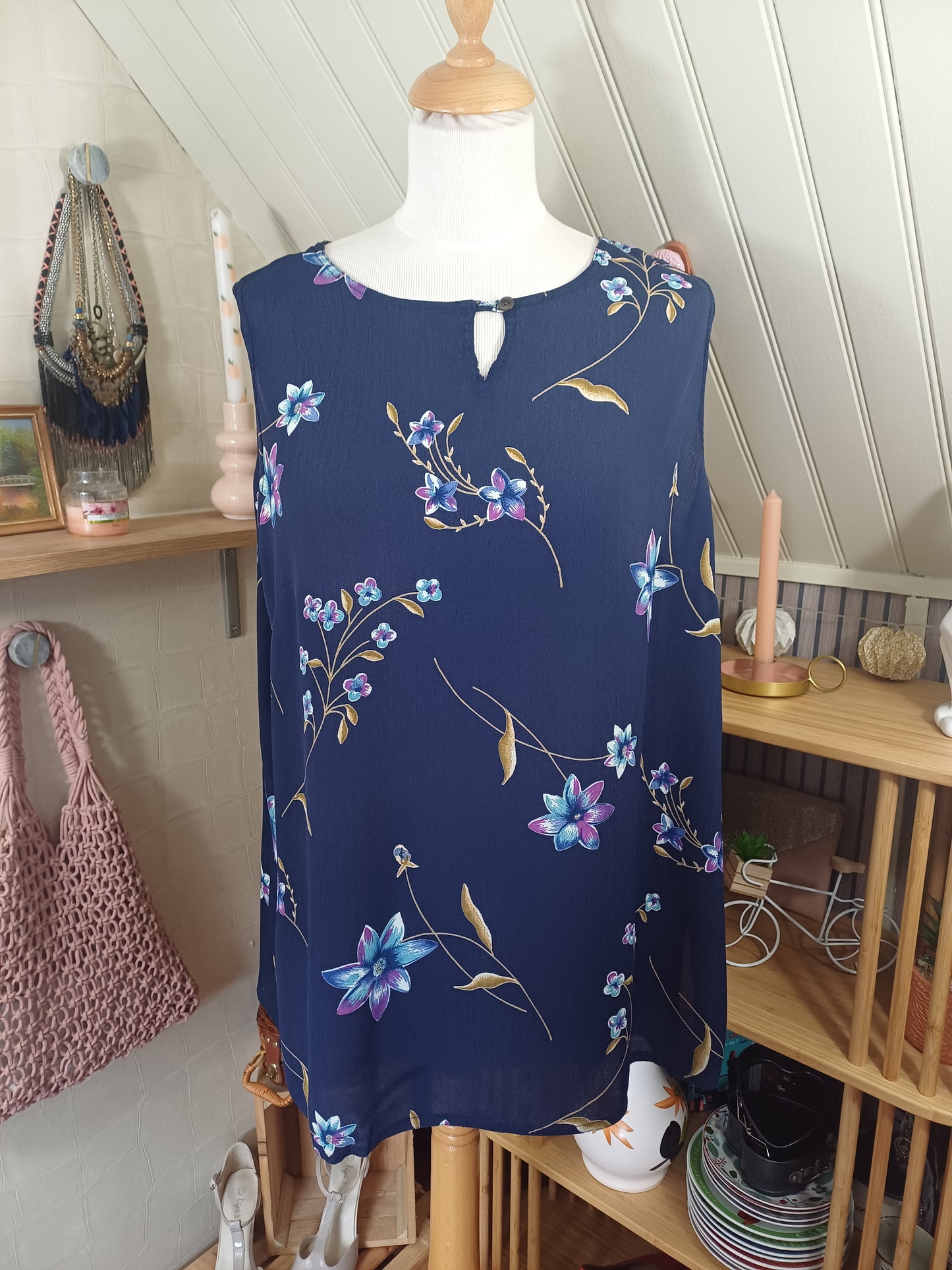 Haut bleu fleuri, Vetissimo, taille 46/48