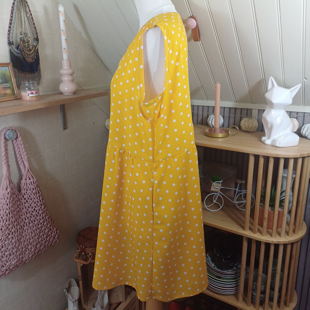 Robe jaune à pois blancs, Zanzea, taille L