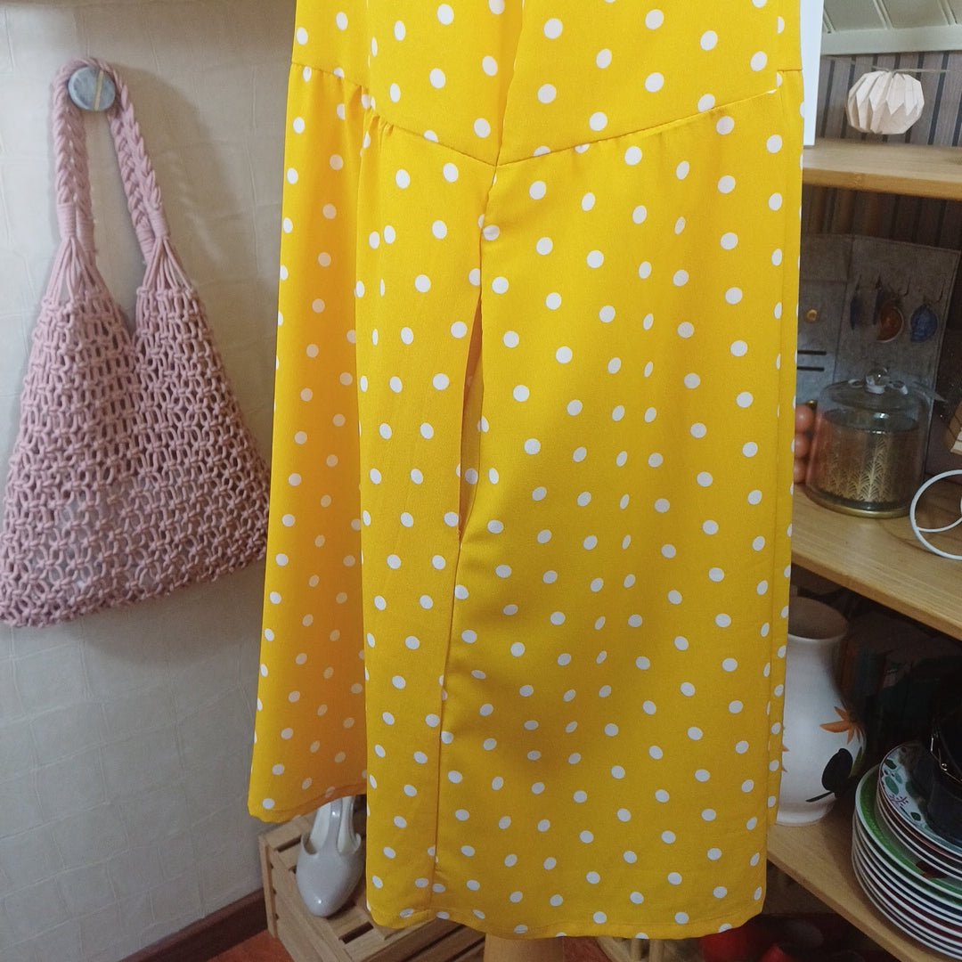 Robe jaune à pois blancs, Zanzea, taille L