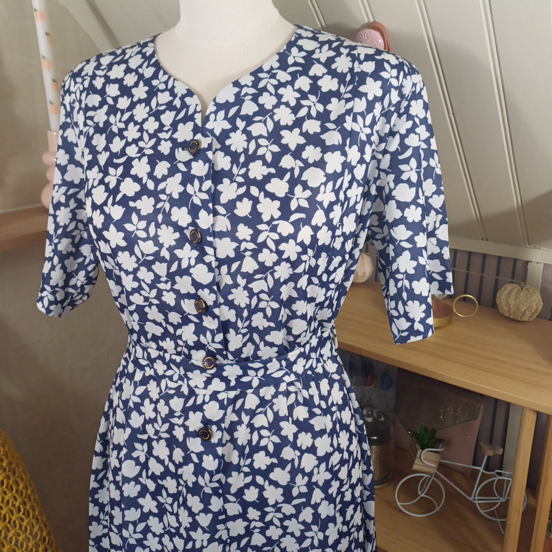 Robe bleue et blanche, Afibel, taille 46