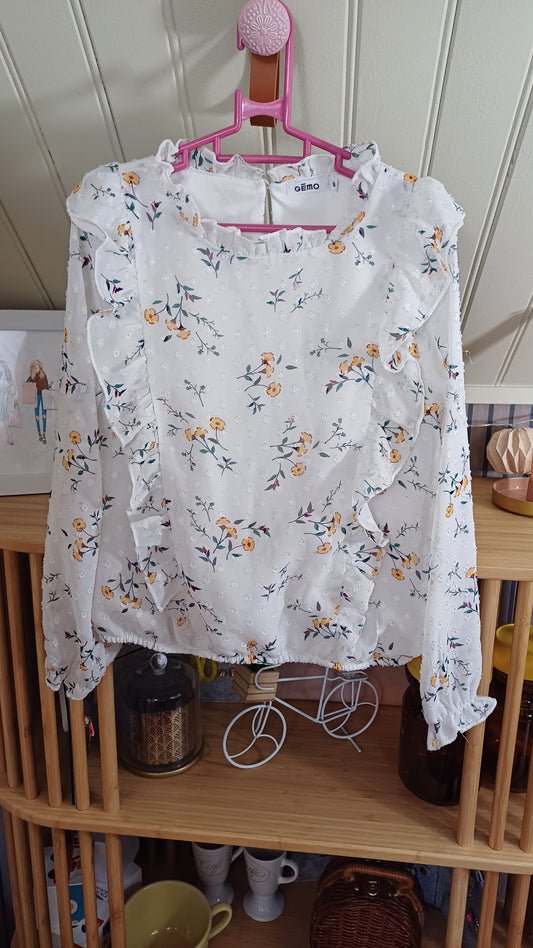 Blouse blanche fleurie, Gemo,taille 8 ans